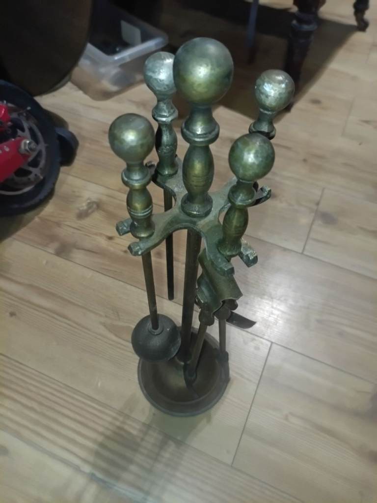 Vintage Brass Fireplace Companion Set with Stand and Tools