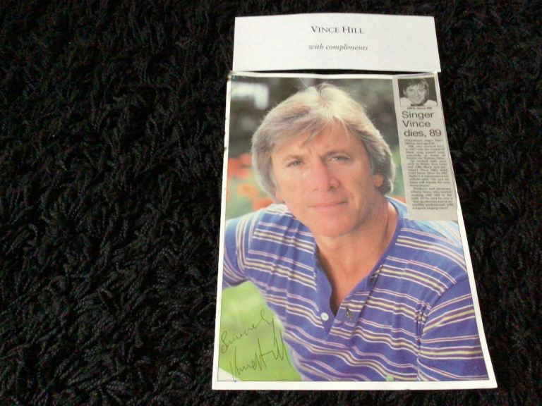Vince hill signed programme with paper clipping + compliment slip £25 pop singer 