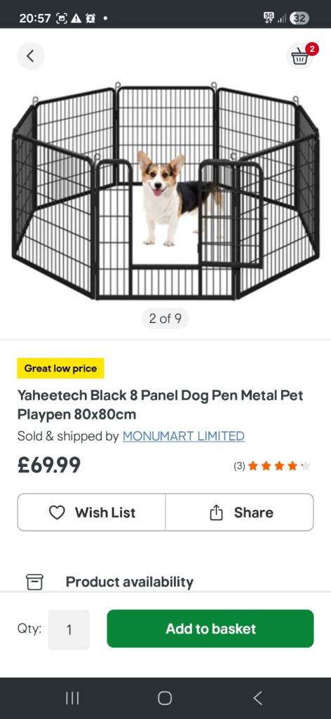 Dog Playpen / Cage Large 80cm x 80cm