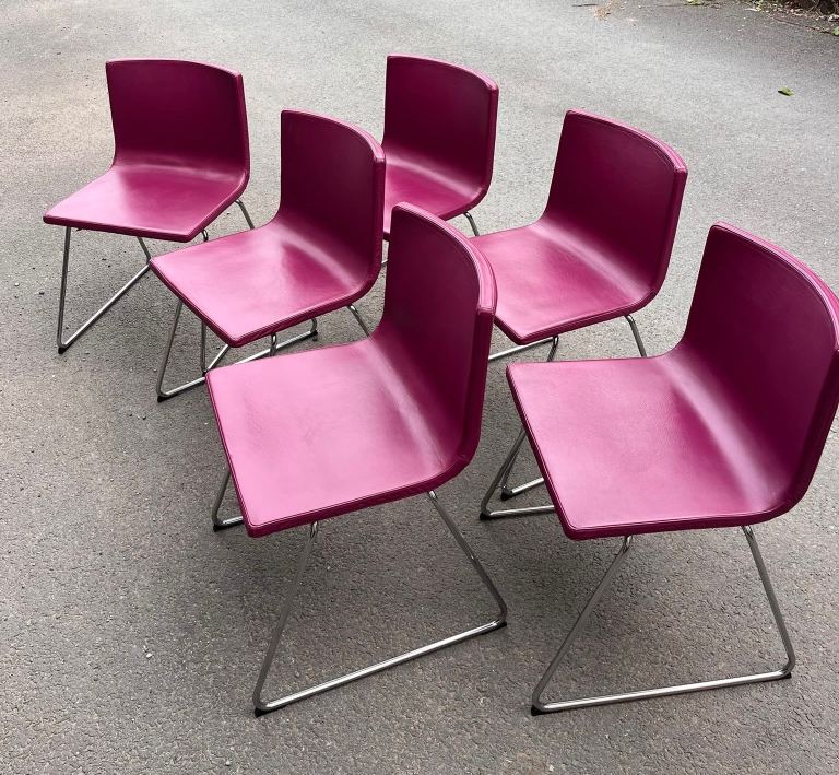 Set of 6 Purple Leather Dining Chairs – Good Condition