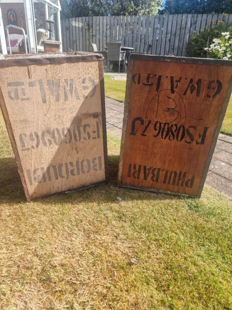 Pair of Vintage Wooden Tea Crates - Fair Condition
