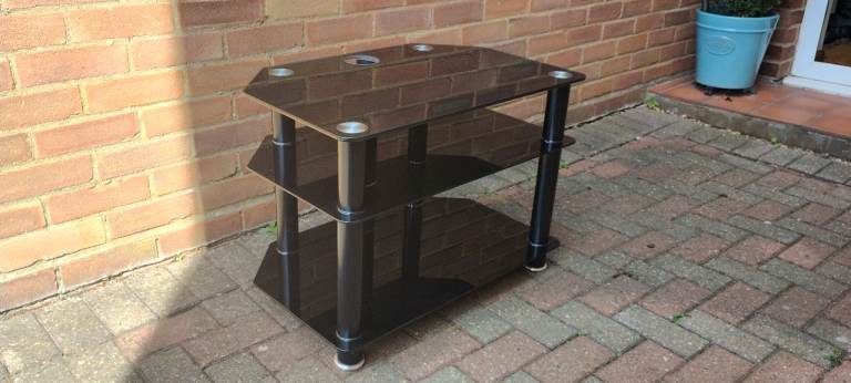 Glass TV Stand - Black, Three Shelves