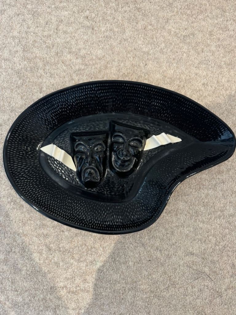 Marcia California comedy and tragedy pottery black and white dish 