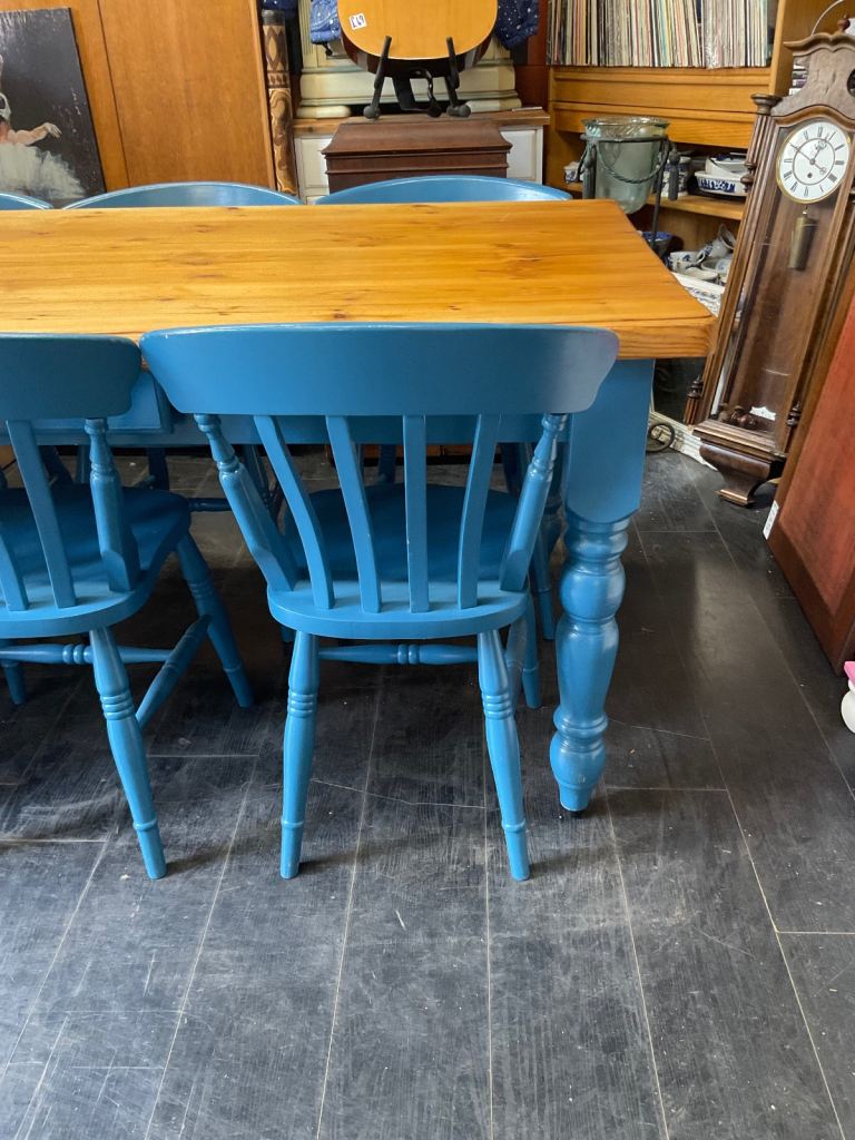 Vintage Rustic Dining Kitchen Farmhouse Pine Table & 6 Chairs Cash On Collection