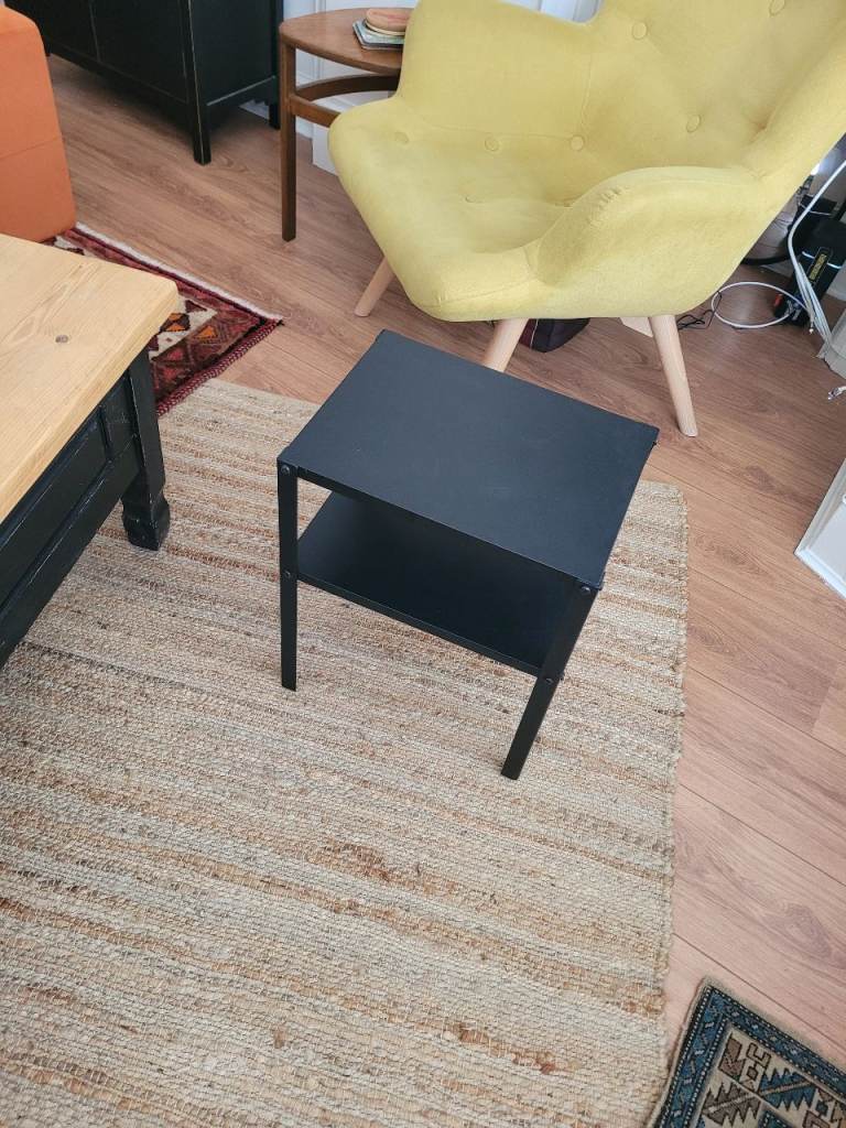 IKEA Black Metal Bedside Table with Shelf – Good Condition