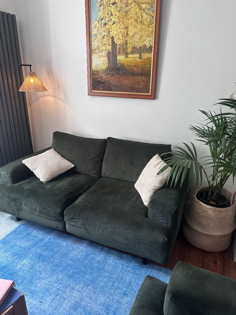 Habitat Sofa and Armchair (green velvet)