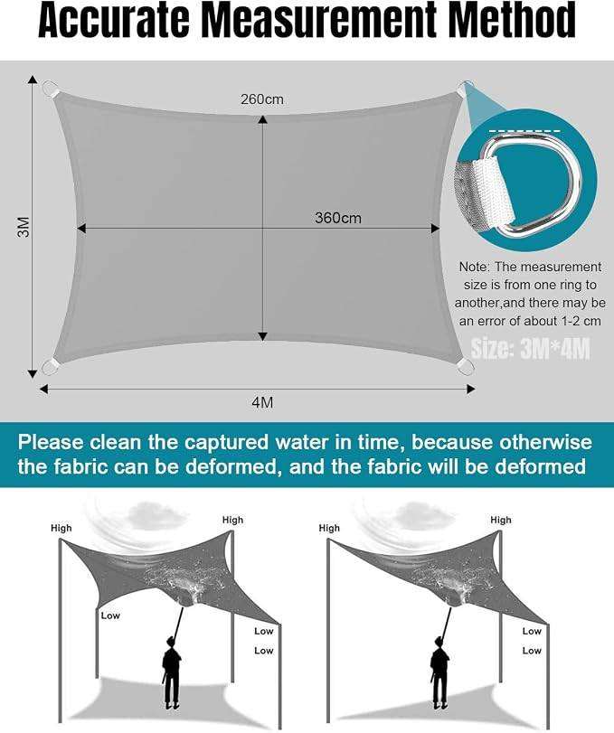 New Grey Sun Shade Sail 3x4m with Complete Fitting Kit