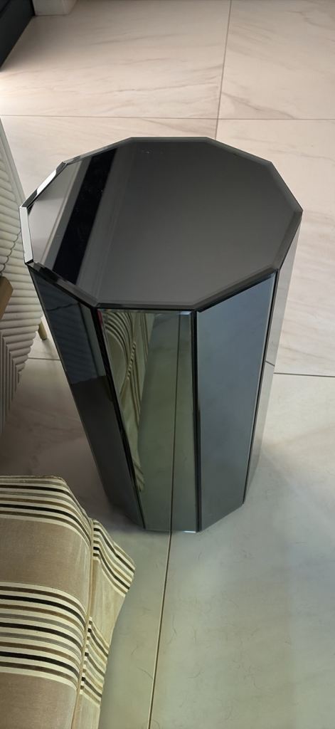 Octagon Black Mirrored Glass Side Table - Like NEW