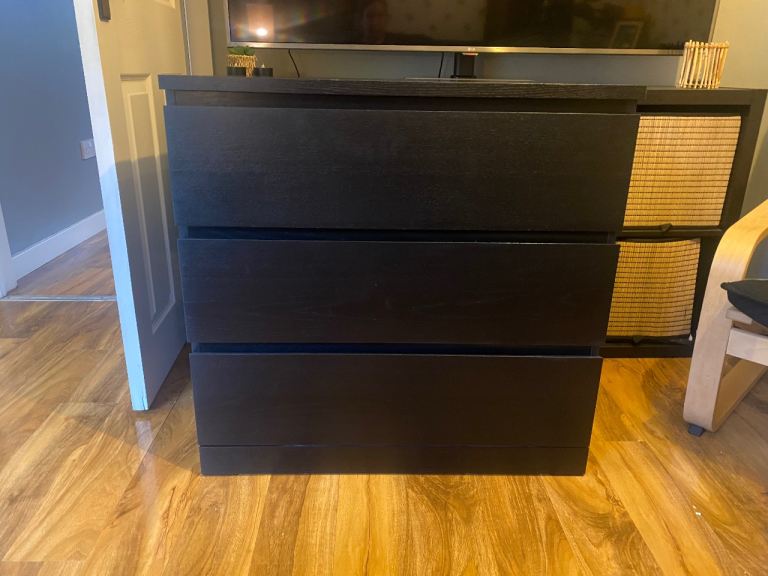 MALM 3 Drawer Black Unit