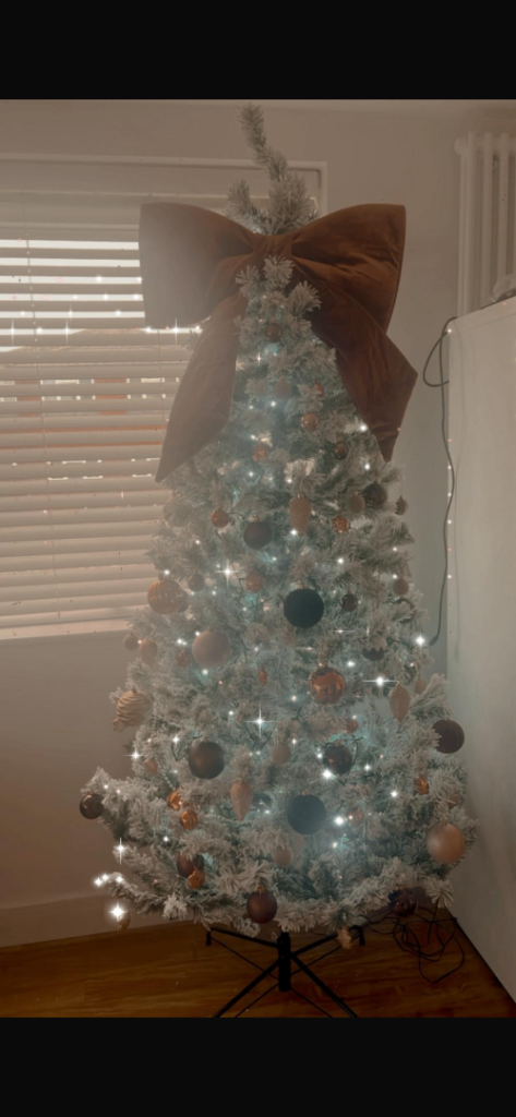 Lovely Flocked White Christmas Tree with Baubles and Bow