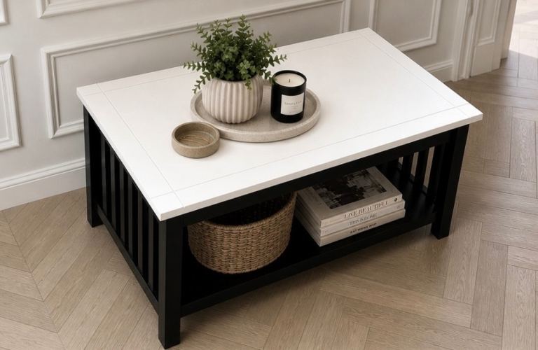 Modern Black & White Coffee Table – Re-finished, Stylish & Solid Wood