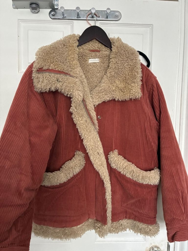 Topshop Corduroy Jacket with Faux Shearling Lining – Good Condition