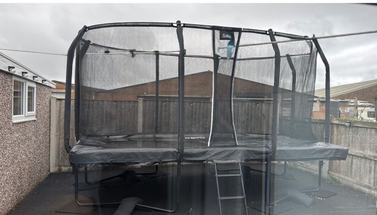 14ft x 8ft Salta Black Rectangular First Class Trampoline with Enclosure