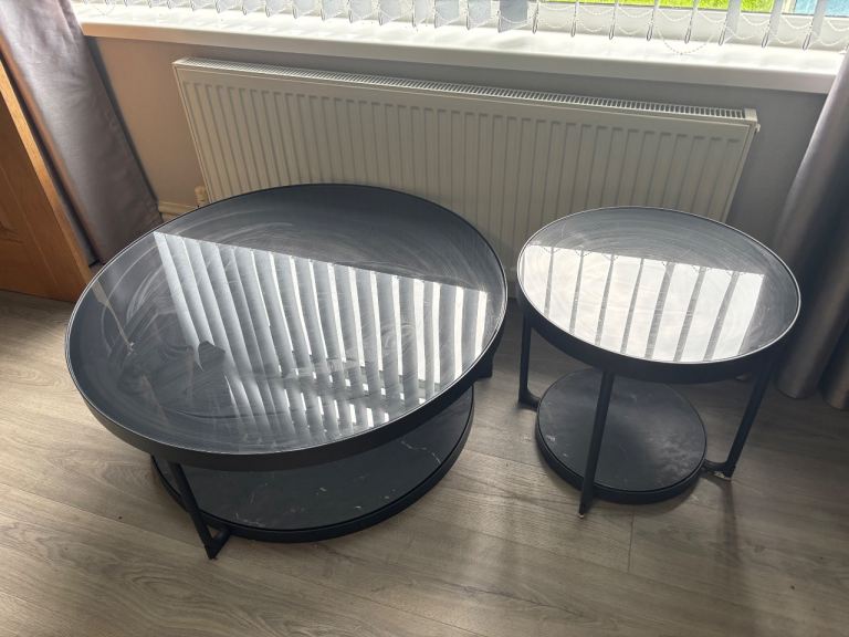 FROTORP Coffee Table & Side Table Set, Black Marble Effect