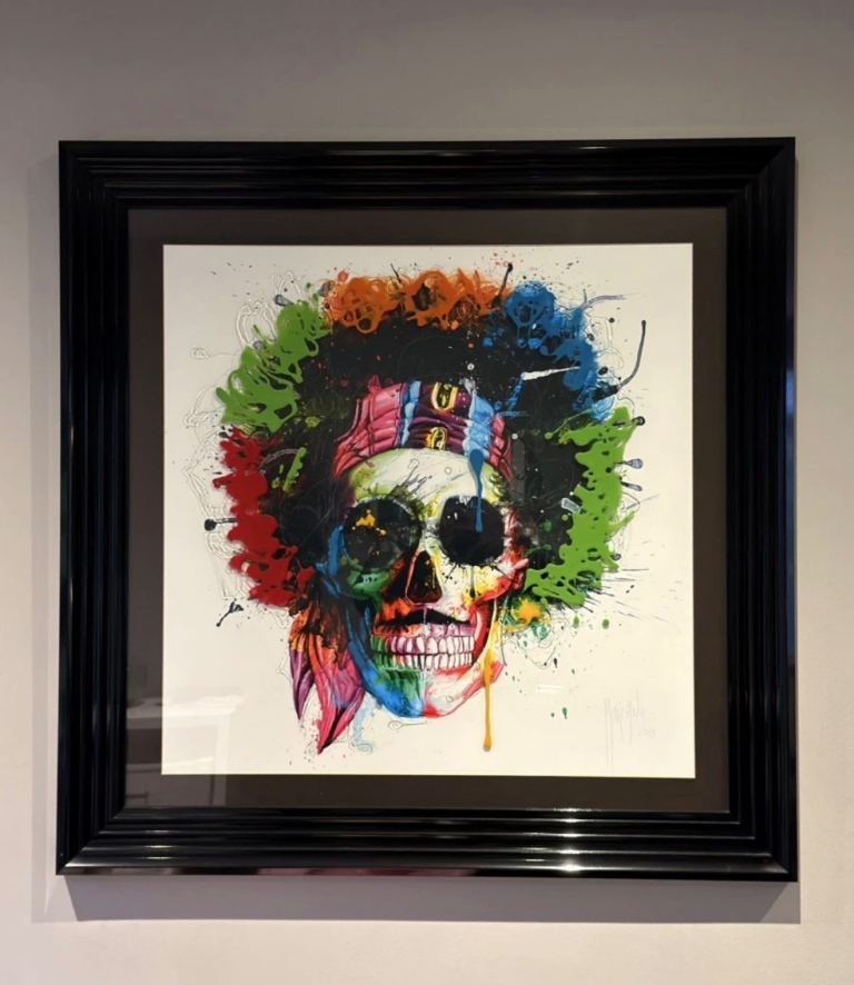 ART – Woodstock Skull Punk Liquid Art by Patrice Murciano – Large Framed 90cm x 90cm