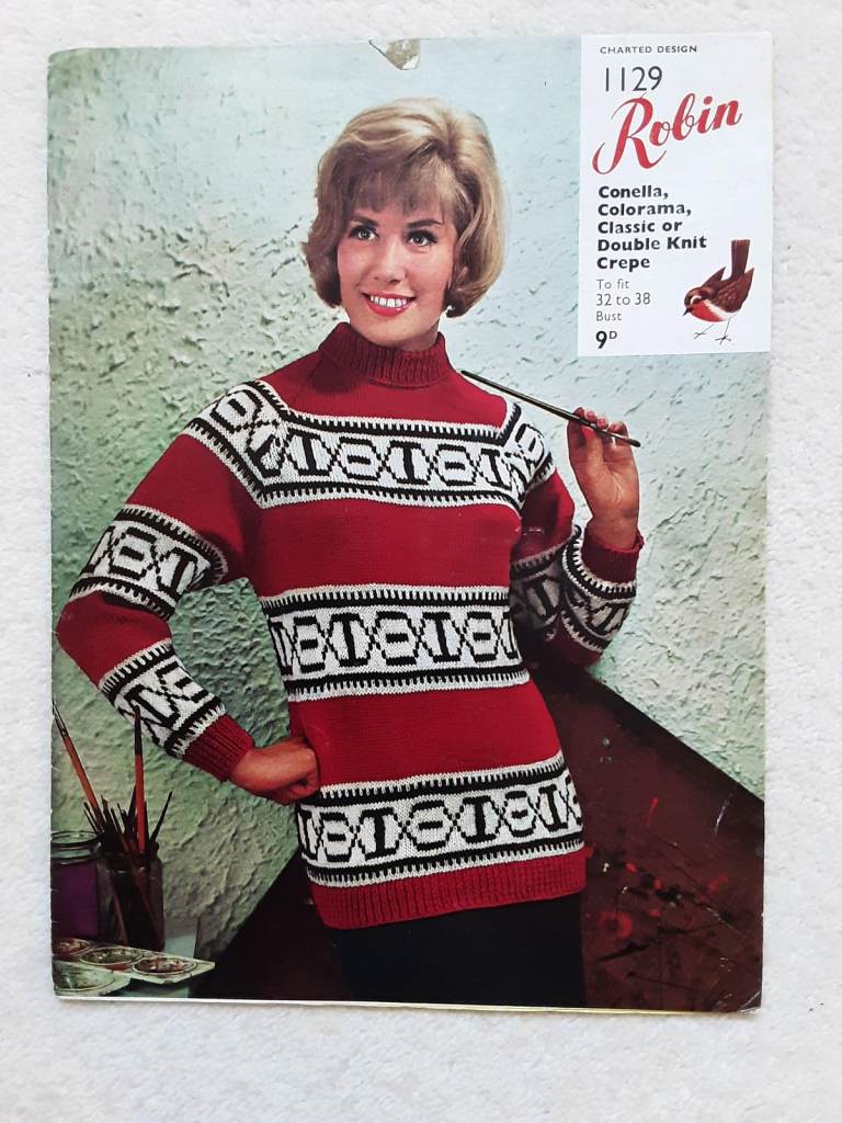 Vintage Robin Knitting Pattern 1129 Lady's Fair Isle Jumper