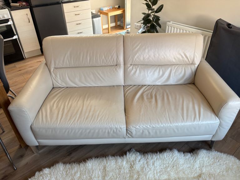 Next Cream Genuine Leather Sofa