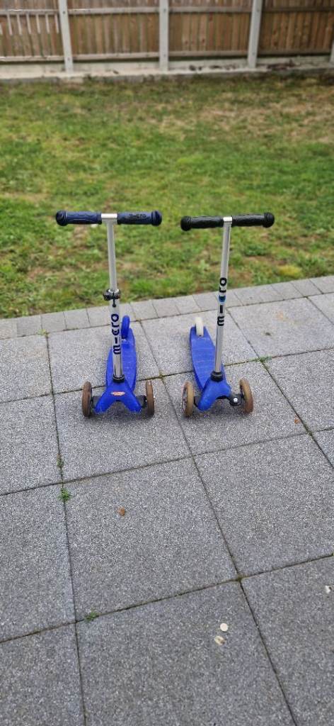 Two Micro Mini Scooters - Blue, Good Condition