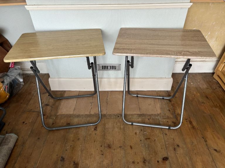 Pair of Folding Tables - Beige Wood Effect, Good Condition