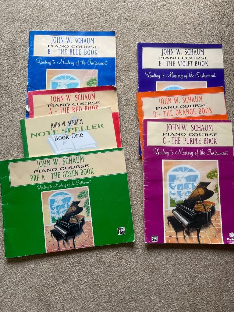 John W. Schaum Piano Course Books A-E & Note Speller