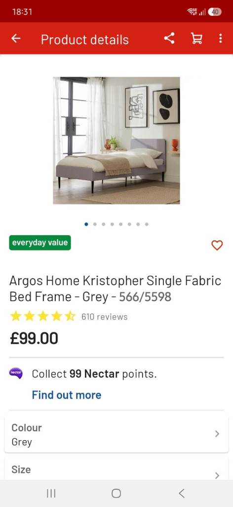 Argos Home Kristopher Single Fabric Bed Frame - Grey