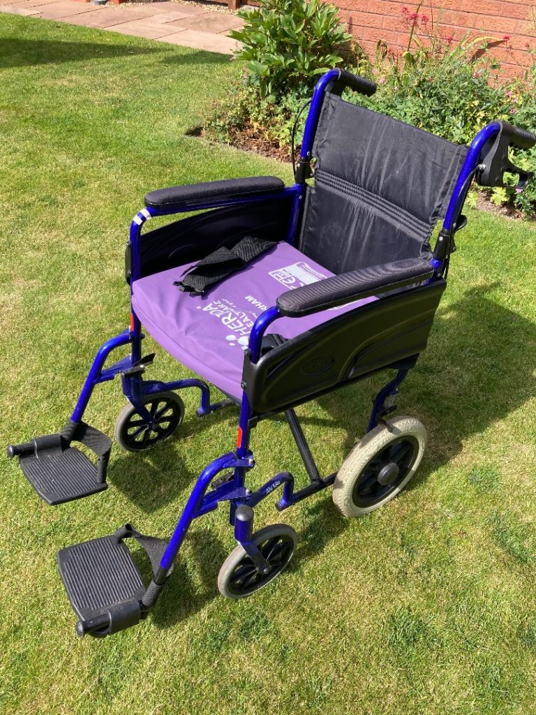 Lightweight Folding Wheelchair - Blue and Black, Good Condition