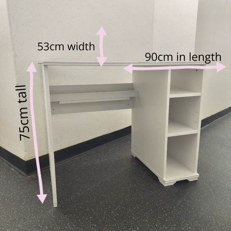 White office vanity desk with shelves 