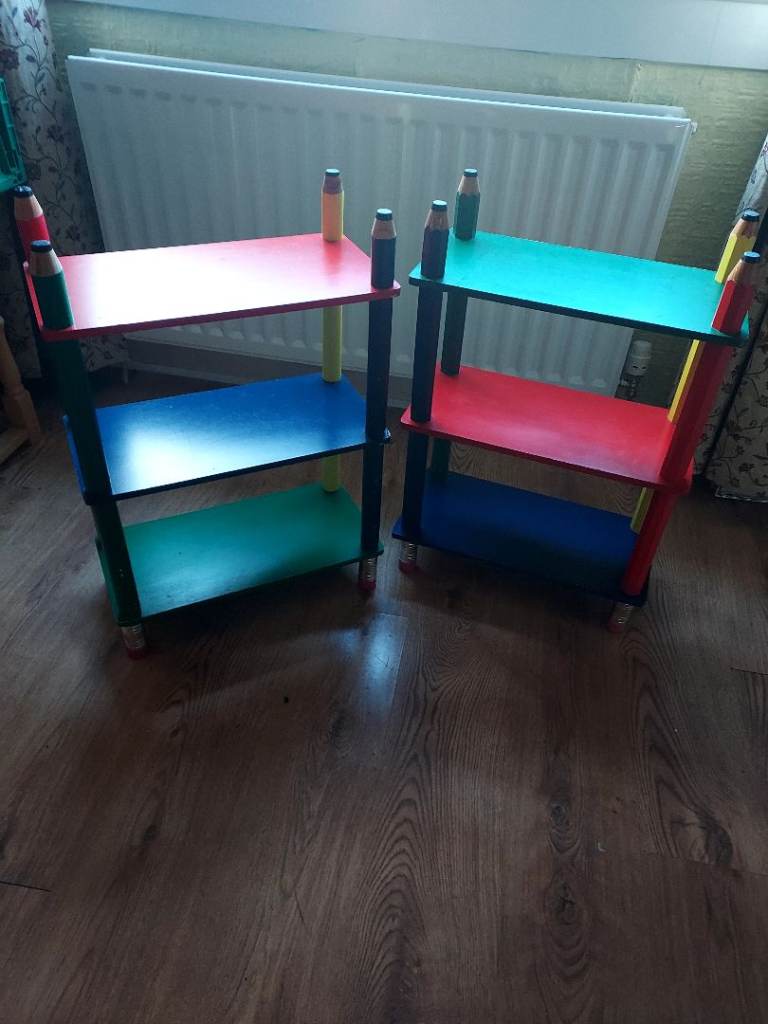 Vintage 1980s pencil bookshelves pair 