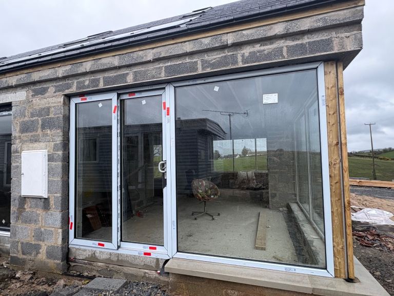 New anthracite grey pvc Sliding Patio Doors and window  - Double Glazed and large glazed window 