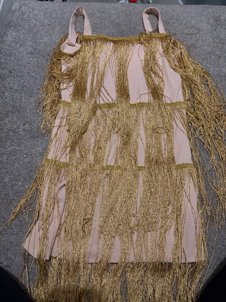 Girls blush gold fringe dress size 150