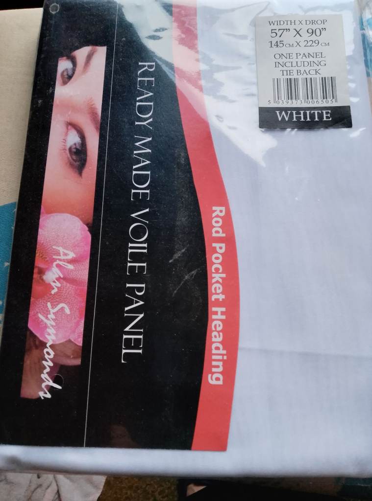 One new white voile panel including tie back  57x90 Inch