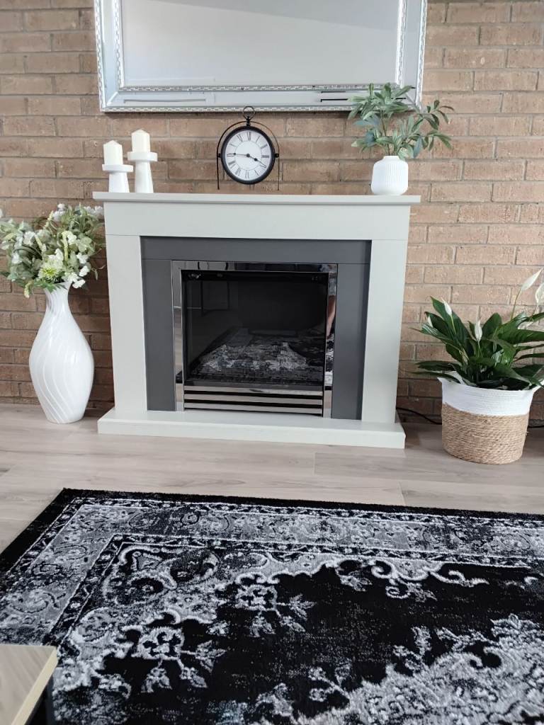 Light Grey Fireplace Surround with Dark Grey Insert – Excellent Condition