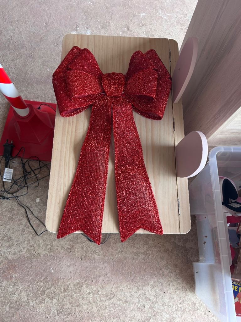 Large Red Light Up Glitter Christmas Bow Decoration
