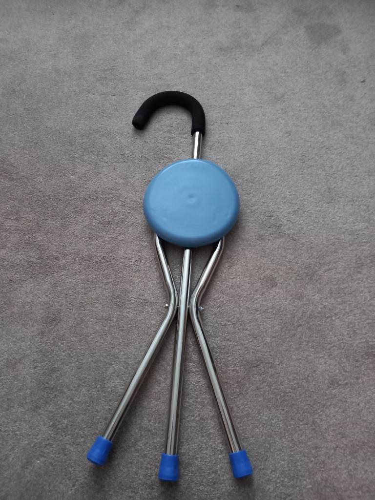 Disability Medical Aid Folding Seat Cane Resting Stool Walking Stick Chair