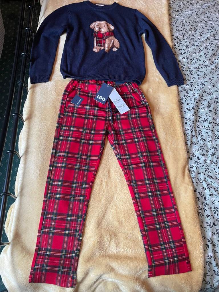 iDO BOY'S JUMPER & TARTAN TROUSERS DOG MOTIF SET / AGE 6  EXC DESIGN / BNWT