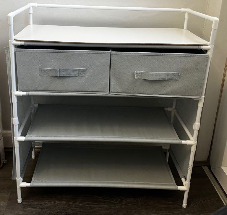 Grey Fabric Storage Unit with Drawers and Shelves