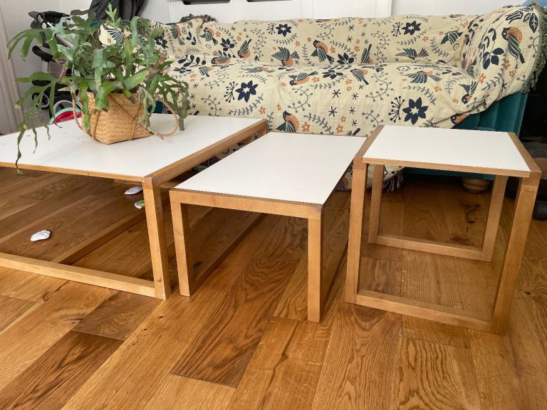 Habitat Coffee Table and Side Tables Set (3) Wood & White Living Room