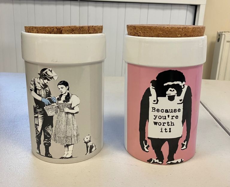 X2 Urban Fox Banksy Storage Jars Cork Lidded 