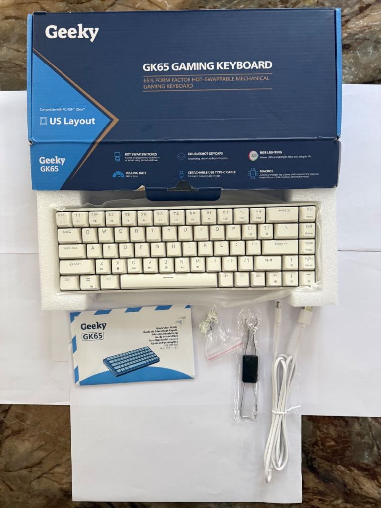Geeky GK65 Gaming Keyboard – US Layout, White