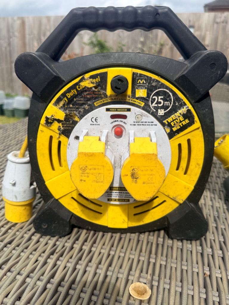 Heavy Duty 25m Cable Reel – Yellow, Good Condition