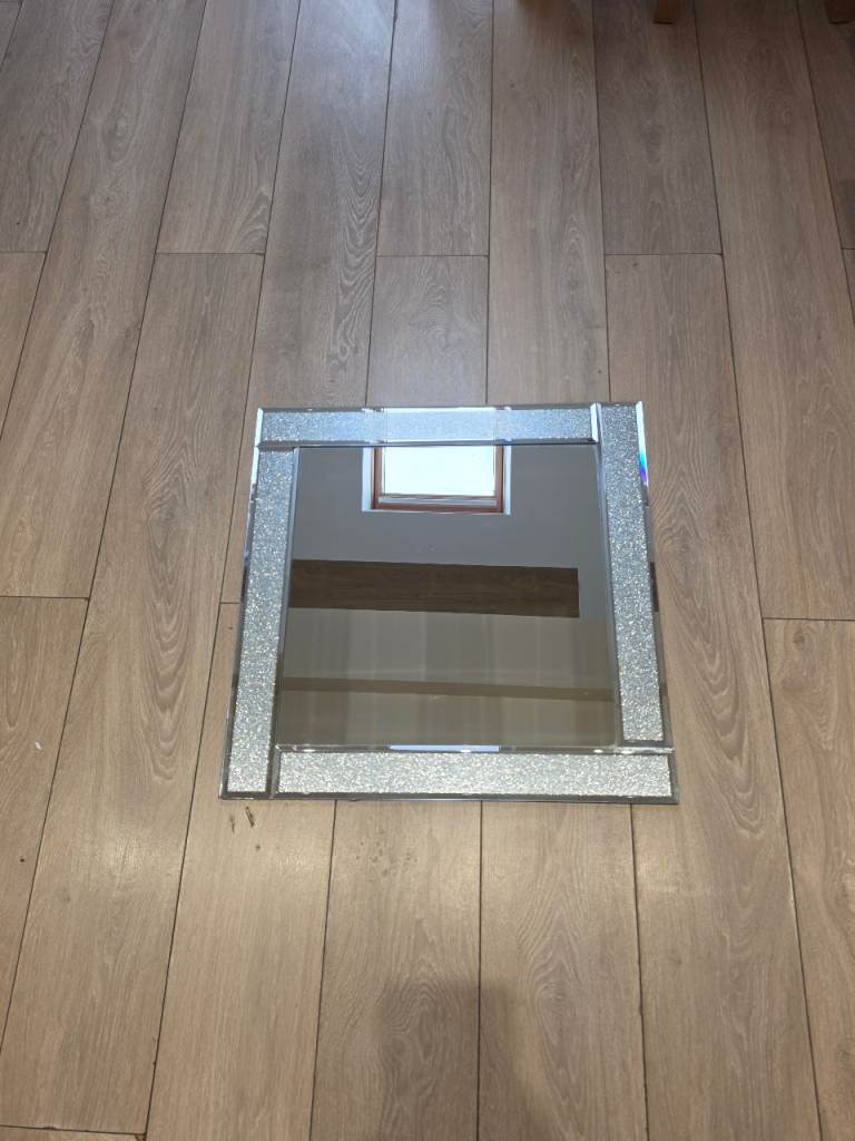Crushed Crystal Wall Mirror Silver Glass Glam Decorative Mirror 60cm