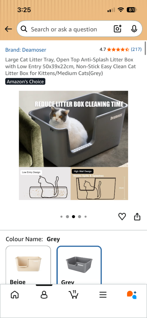 Large high walled litter box GRAY, brand new in box