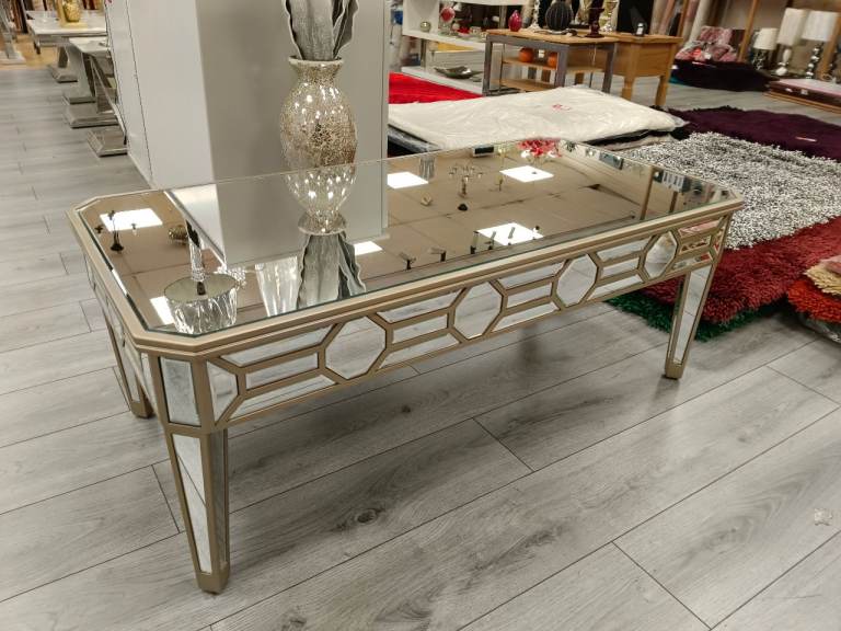 Mirrored Coffee Table with Gold Trim – Ex Display item £140 only (Was £299)