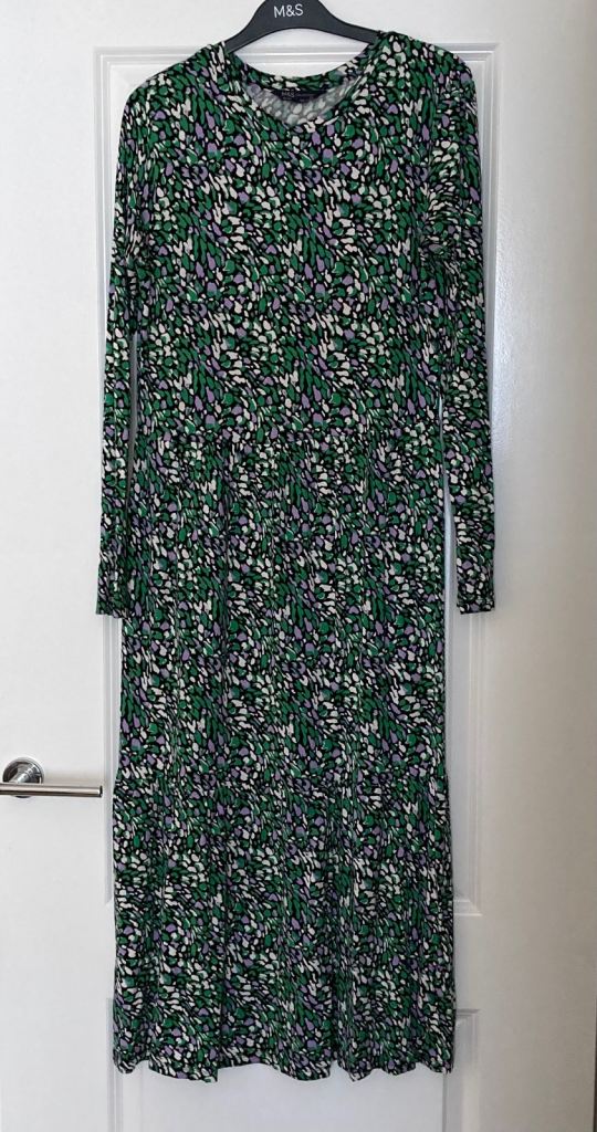 M&S Collection Green Floral Midi Dress - Size 10, As Good As New