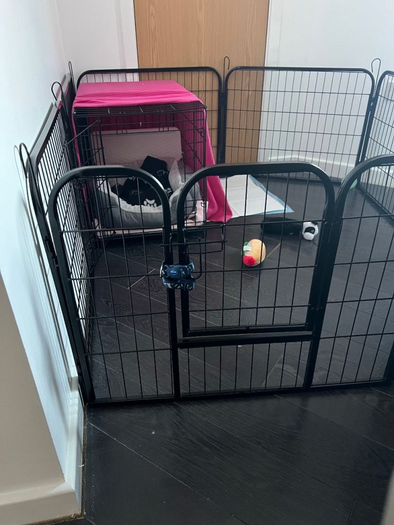 Large Black Metal Pet Playpen Puppy Dog Rabbit Enclosure