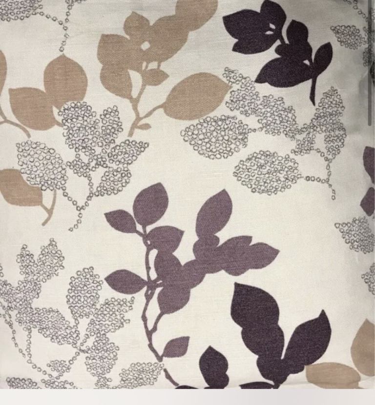 3 JOHN LEWIS TRAILING LEAF FABRIC CUSHION COVERS PURPLE CREAM WHITE