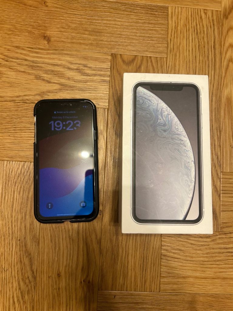 image for Apple iPhone xr boxed instructions white free case ear pod headphones 64gb phone 