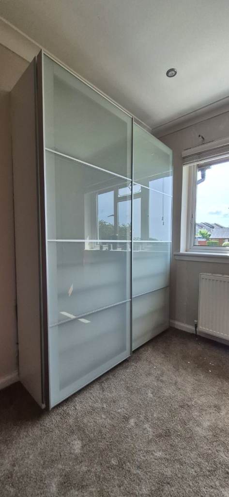 Large Wardrobe with Sliding Frosted Glass Doors & Drawers