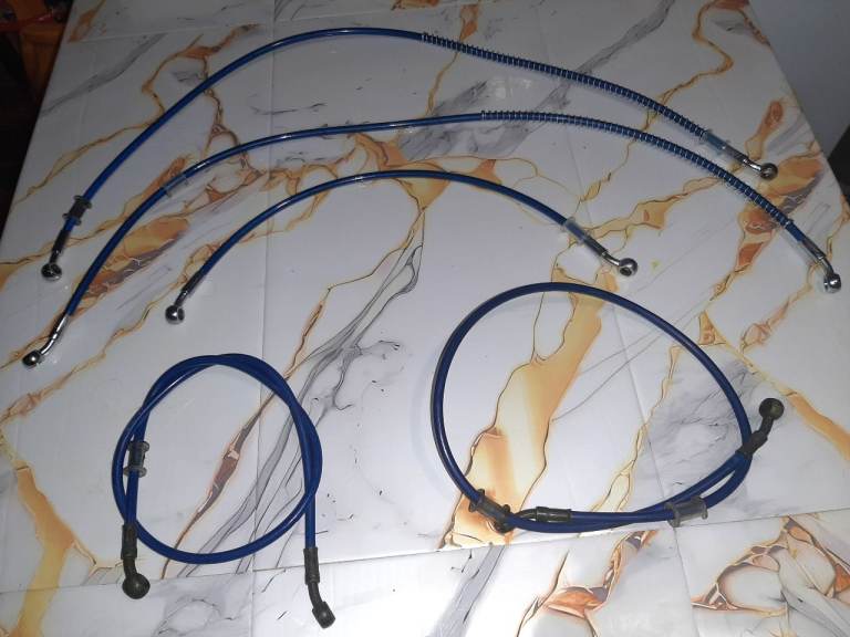 5 motorcycle  blue brake lines with copper sealing washers 