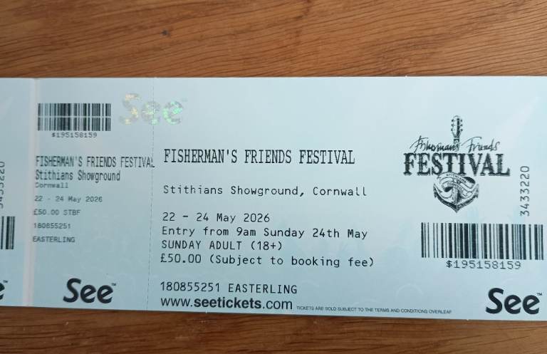 Fisherman's Friends Festival Tickets - Stithians Showground Sunday 24th May